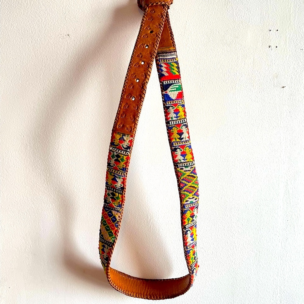 Embroidered Leather Belt from Guatemala - Vintage